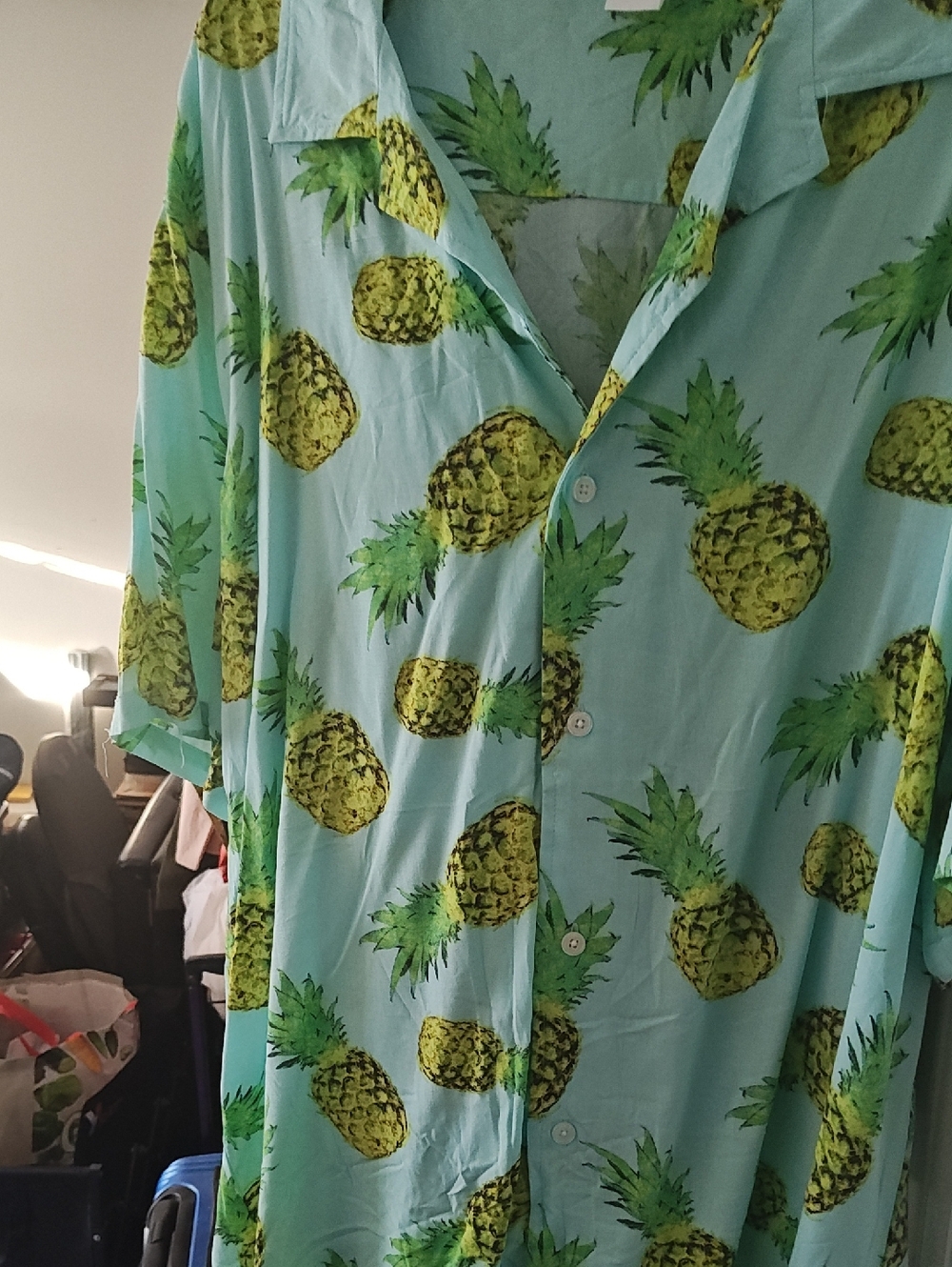 Pineapple Print Casual Button-Down Shirt - Aqua